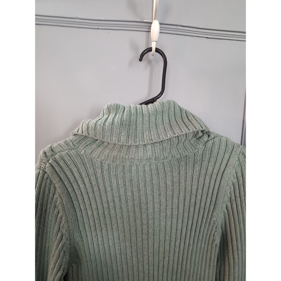 Talbots Sweater Womens SP Green ‎ Cable Knit Turtle Neck Cotton Sparkle Pullover - Picture 10 of 10